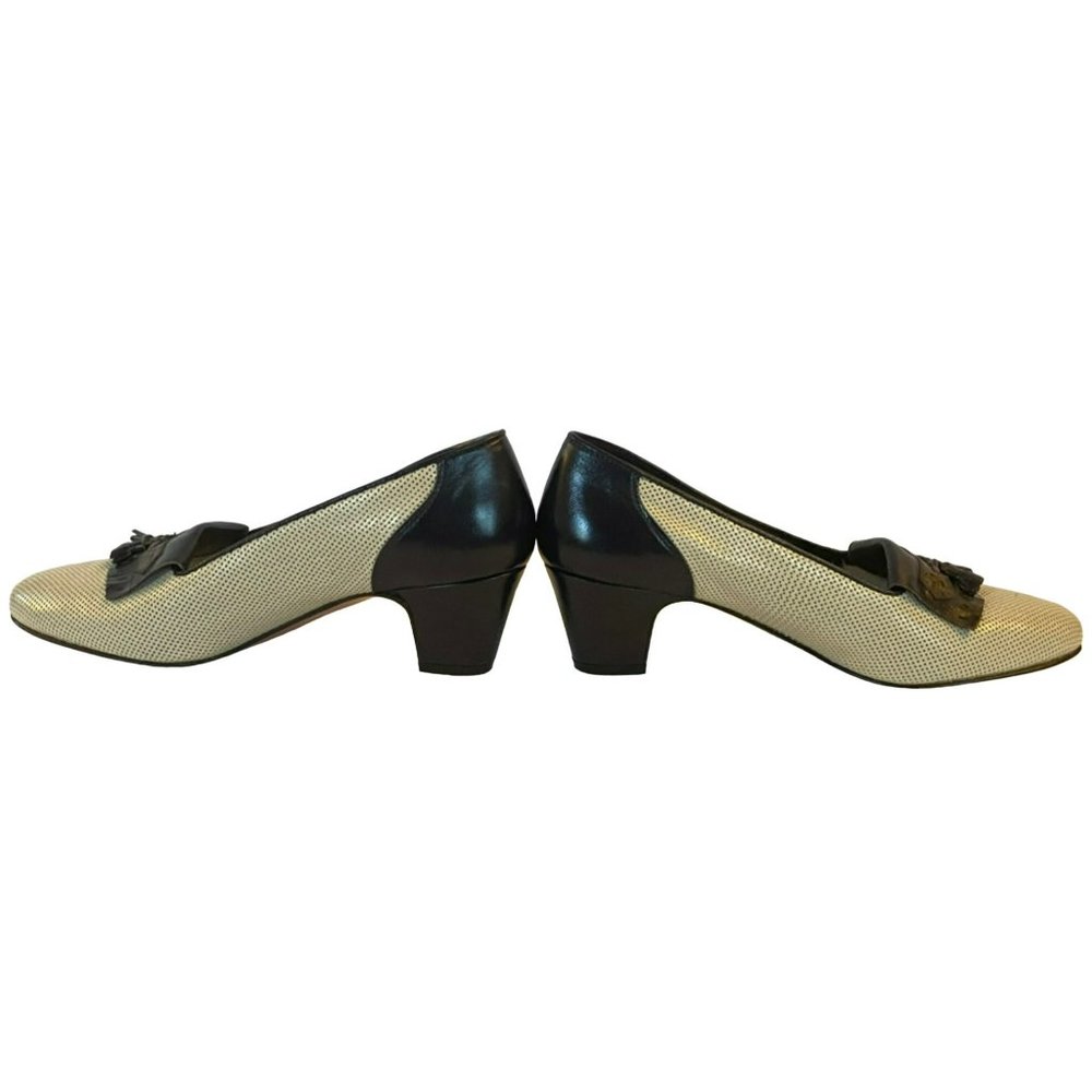 Vintage Breazioni Arabella US9 Heels Shoes Italy Navy White Leather Vero Cuoio - Picture 4 of 9